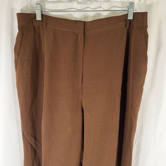 Jones New York Silk Pants Women's 14 Brown Lined Flat Front High Rise - Picture 2 of 10